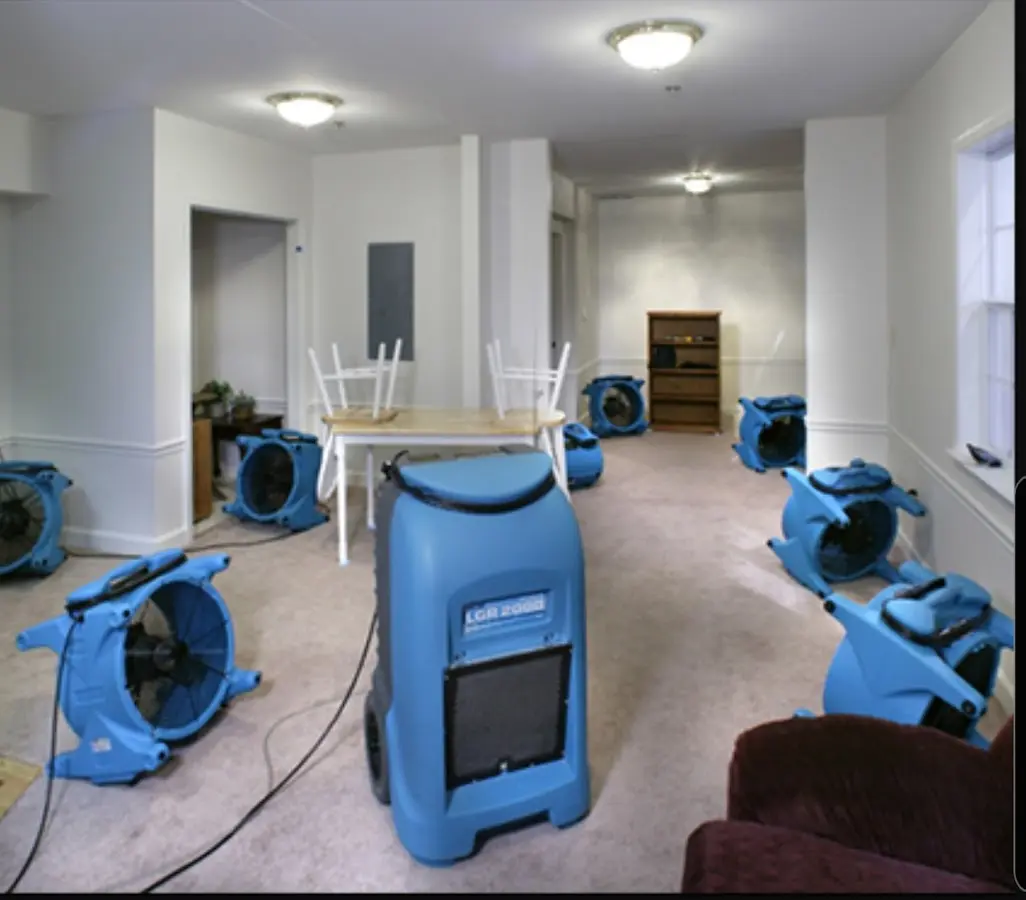 Air movers and dehumidifier setup for Water Damage Restoration in Kansas City